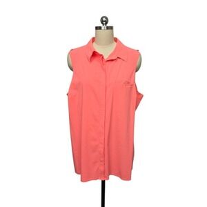 Athleta Shirt Womens 1X Coral Urbanite‎ Tank Sleeveless Button Front Collared